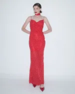 Maxi φόρεμα ντραπέ πουά | Combos Knitwear