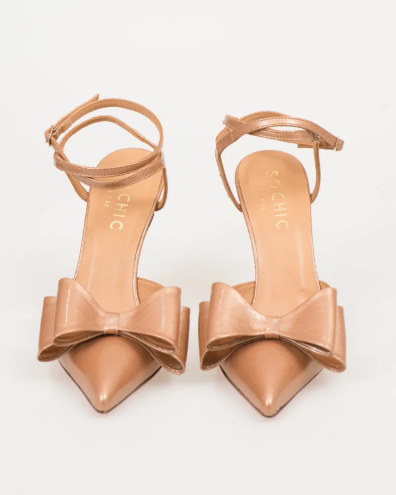 So Chic  Δερμάτινες Γόβες με Φιόγκο Bronze