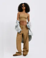 Μπεζ Γυναικείο Παντελόνι Wide Leg