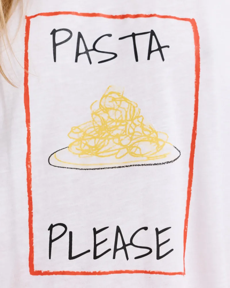 Λευκό Βαμβακερό Unisex T-Shirt με Print “Pasta Please”