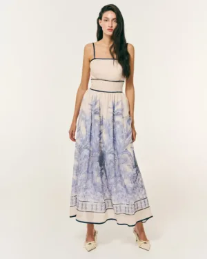 Midi Cocktail Φόρεμα Floral με Λεπτές Τιράντες Midi Cocktail Φόρεμα Floral με Λεπτές Τιράντες
