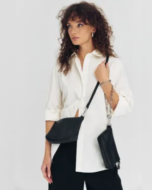 Μαύρη Δερμάτινη Τσάντα Minimal Crossbody