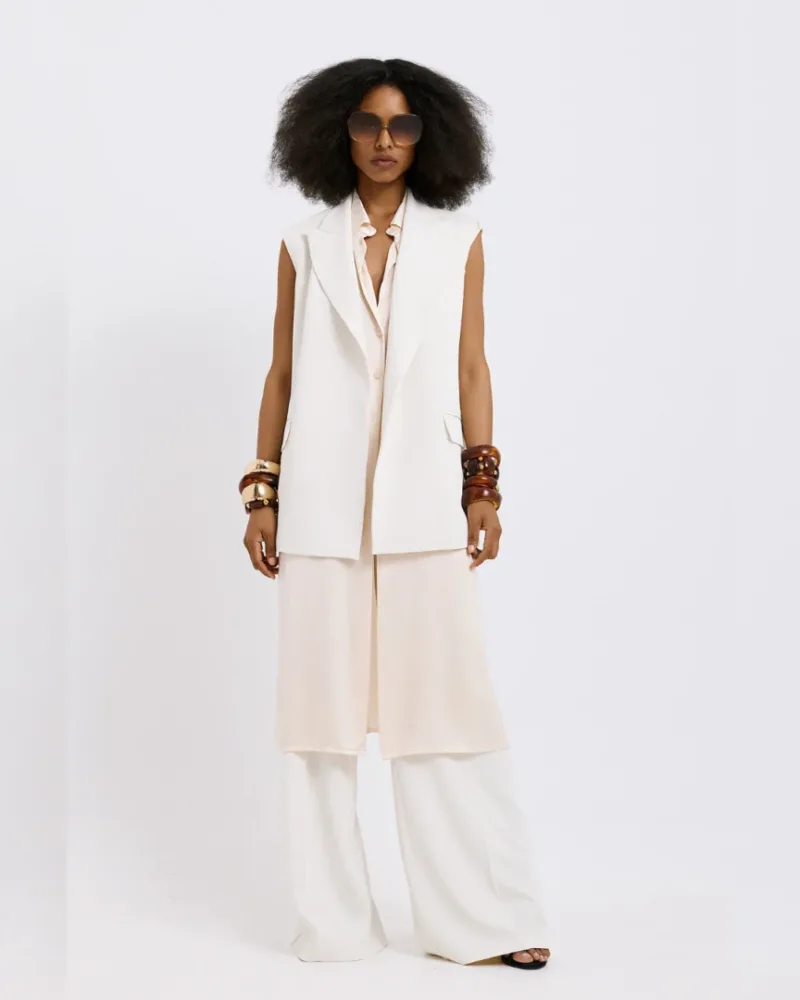 Dolce Domenica Tailored Αμάνικο Γιλέκο Εκρού Oversized