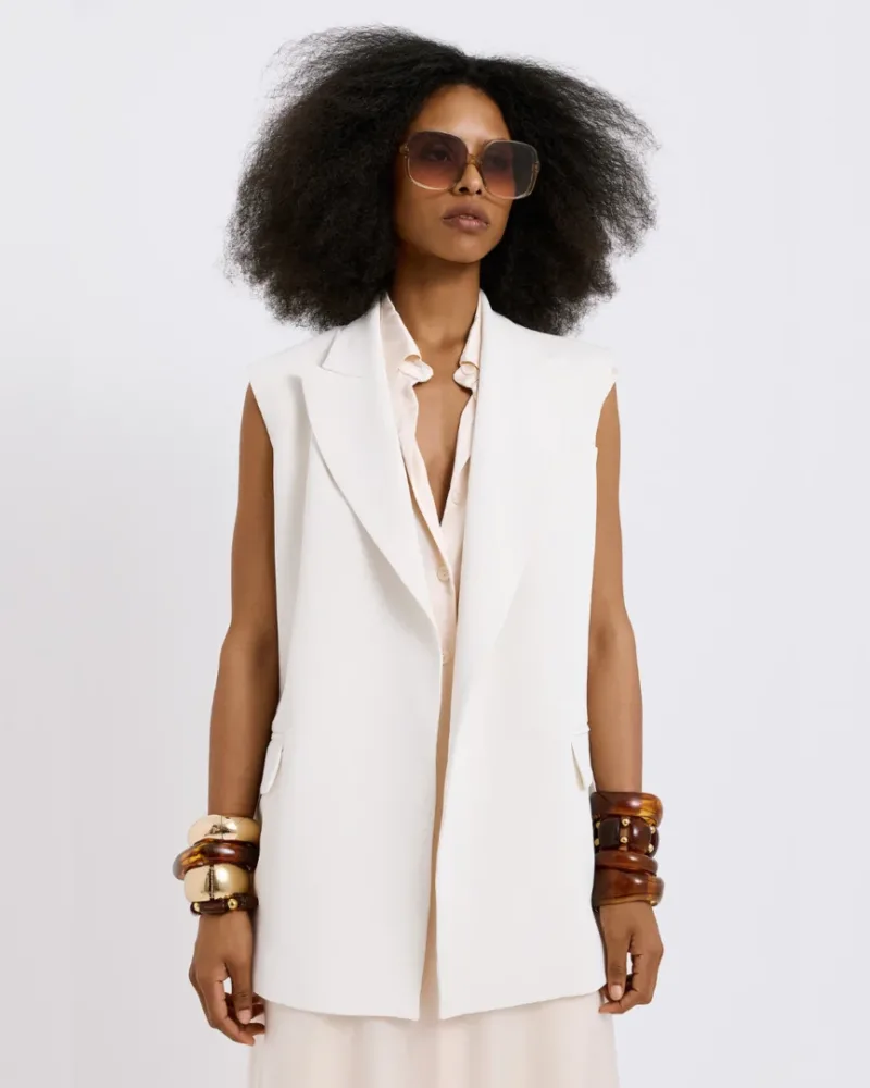Dolce Domenica Tailored Αμάνικο Γιλέκο Εκρού Oversized