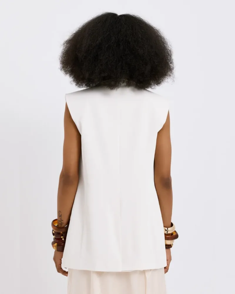 Dolce Domenica Tailored Αμάνικο Γιλέκο Εκρού Oversized