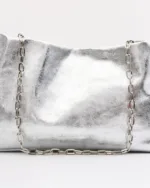 Leather Twist Δερμάτινη Τσάντα Ασημί  Velvet Mini