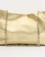 Leather Twist Δερμάτινη Τσάντα Χρυσή με Αλυσίδα Velvet Mini