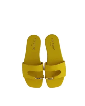 So Chic by VSK Δερμάτινο Flat Σανδάλι Matilda Κίτρινο
