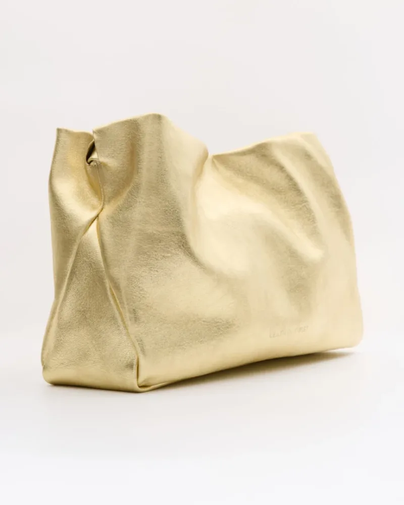 Leather Twist Δερμάτινη Τσάντα Χρυσή με Αλυσίδα Velvet Mini
