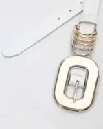 Leather Twist Λευκή Δερμάτινη Ζώνη Oval Treassure