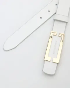 Λευκή δερμάτινη ζώνη με minimal χρυσή αγκράφα Leather Twist