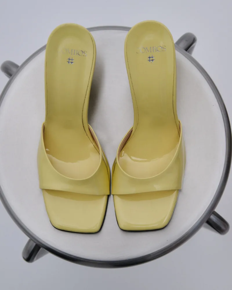Κίτρινα Mules Square Toe με Wedge Τακούνι Combos