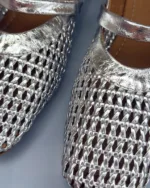 So Chic Δερμάτινα Ασημί Πλεκτά Mules Flat