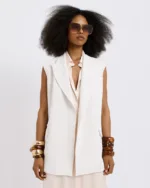 Dolce Domenica Tailored Αμάνικο Γιλέκο Εκρού Oversized