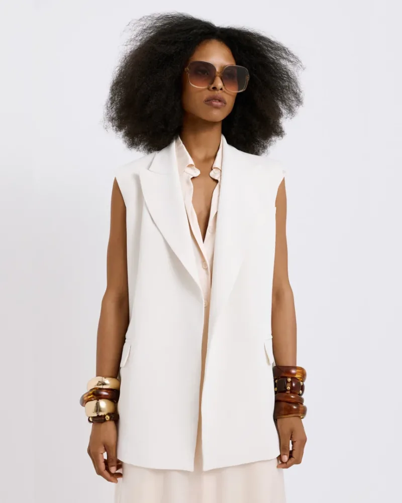 Dolce Domenica Tailored Αμάνικο Γιλέκο Εκρού Oversized