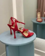 So Chic Κόκκινα Βραδινά Πέδιλα με Λεπτό Τακούνι