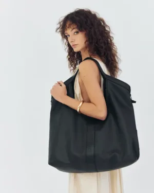 Leather Twist Μαύρη Δερμάτινη Shoulder Bag Τσάντα Lumen Large