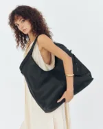 Leather Twist Μαύρη Δερμάτινη Shoulder Bag Τσάντα Lumen Large