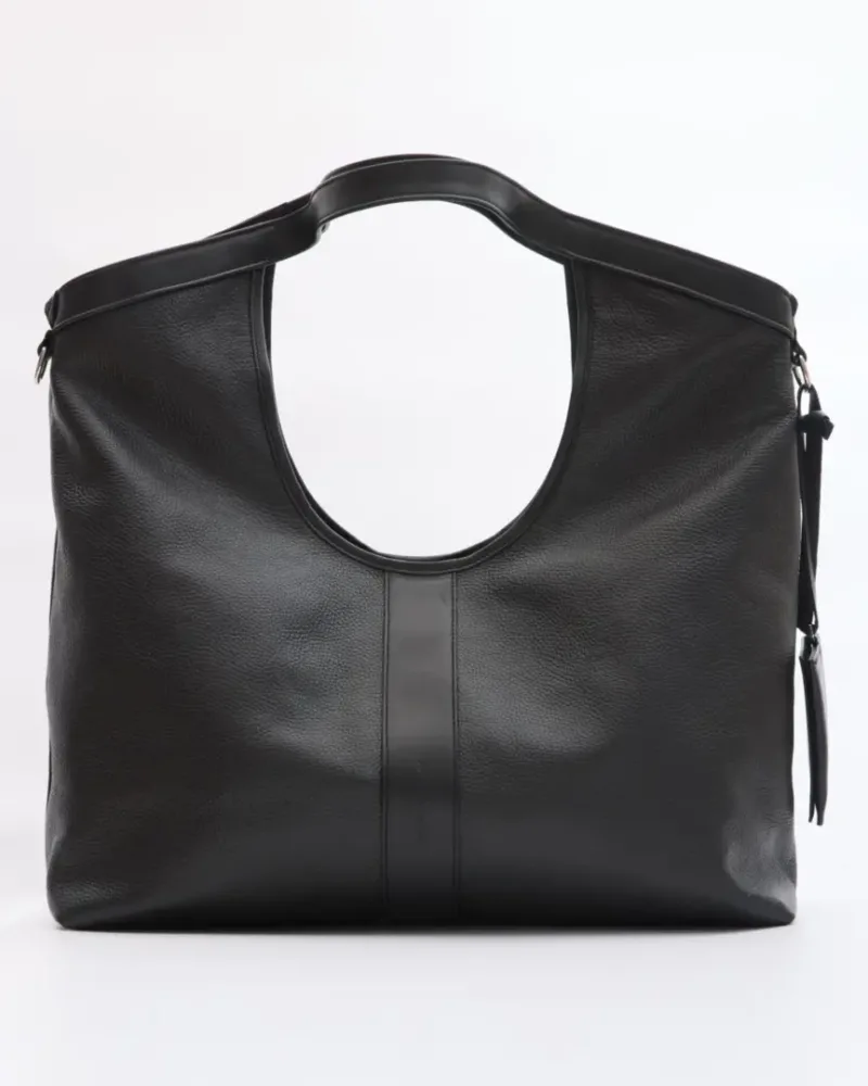 Leather Twist Μαύρη Δερμάτινη Shoulder Bag Τσάντα Lumen Large