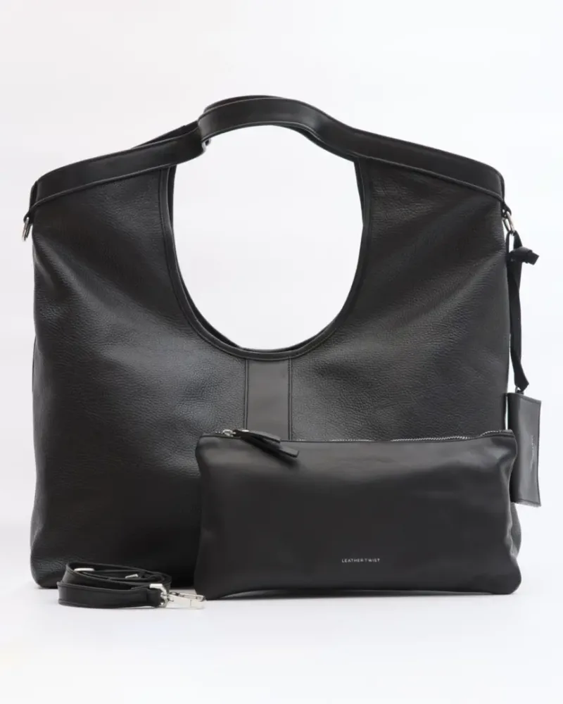Leather Twist Μαύρη Δερμάτινη Shoulder Bag Τσάντα Lumen Large