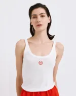 Dolce Domenica Λευκή Αμάνικη Minimal Μπλούζα με Logo