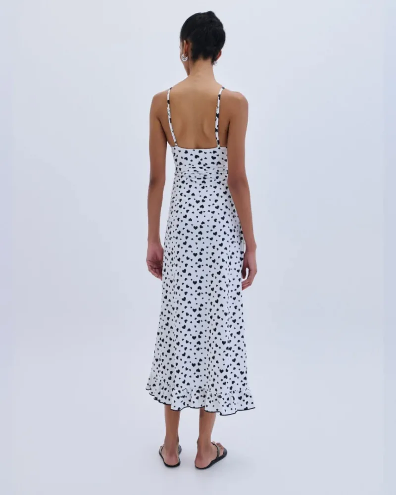 Combos Παρεό Midi με Print Καρδιές & Βολάν Ασπρόμαυρο