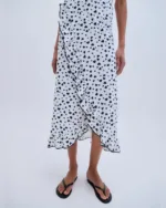 Combos Παρεό Midi με Print Καρδιές & Βολάν Ασπρόμαυρο
