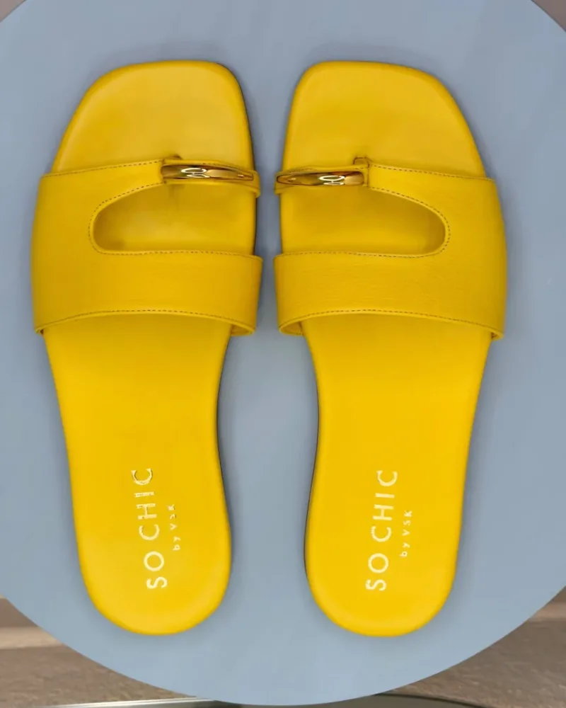 So Chic by VSK Δερμάτινο Flat Σανδάλι Matilda Κίτρινο