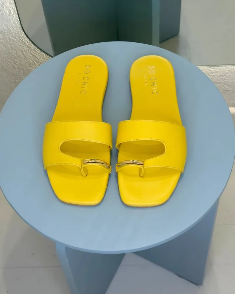 So Chic by VSK Δερμάτινο Flat Σανδάλι Matilda Κίτρινο