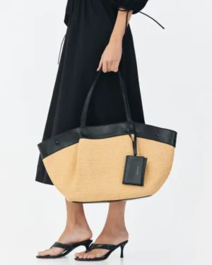 Leather Twist Ψάθινη Tote Τσάντα Horizon Large Leather Twist Ψάθινη Tote Τσάντα Horizon Large