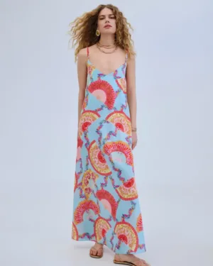 Iraida Μάξι Slip Φόρεμα με Print Βεντάλιες Sunwake light blue Iraida Μάξι Slip Φόρεμα με Print Βεντάλιες Sunwake light blue